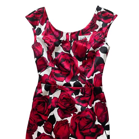 Joseph Ribkoff Vintage Evening Dress 2 | Red Rose Floral Satin Rare Cocktail - Picture 3 of 4